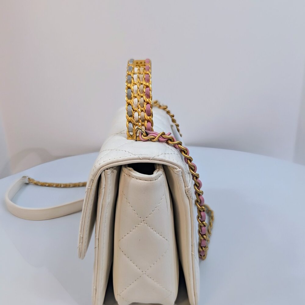 Chanel 19 White Lambskin Small Flap Bag with Pink/Blue Hardware - Picture 2 of 14